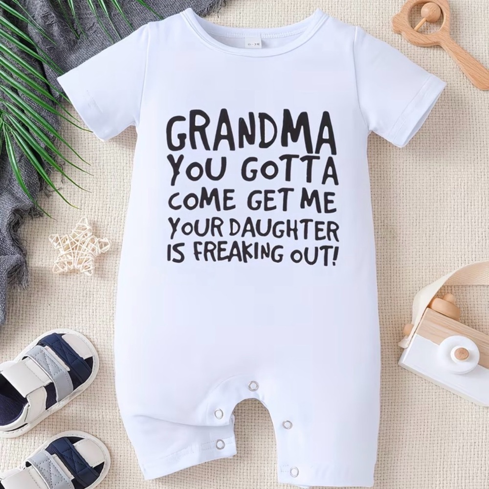White Baby Infant One Piece Shorts Onesie Shorts Romper with Fun Text